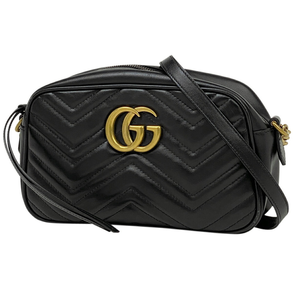 Gucci GG Marmont Chain Shoulder Bag Crossbody Quilted Leather Black